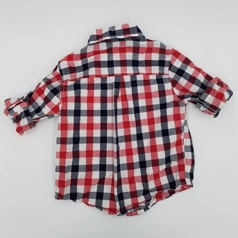 Gymboree Button Down Plaid Polo Shirt 12-18m